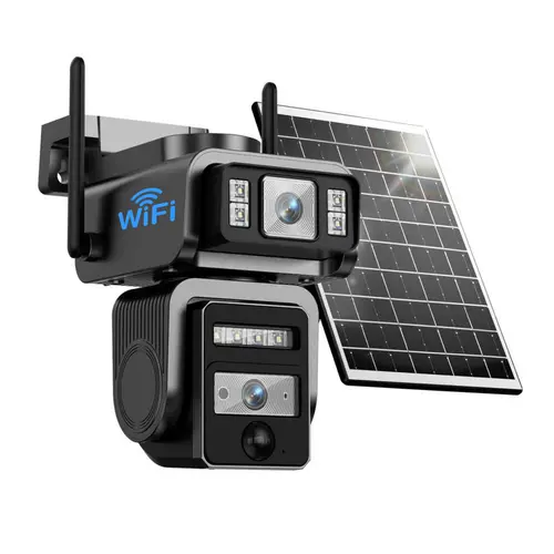 Seckun Solar Home Security CCTV Camera 2K HD, Dual Lenses (No Dead Ends), WiFi Wireless, Spotlight, PIR Motion Detection, Color Night Vision, Waterproof Black, Automatic Tracking, 2-Way Audio, Micro Charging Port, Easy Installation