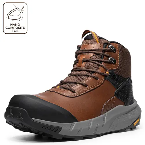 【Back To School】NORTIV 8 Work Boots for Men, Plain Leather & Cloth Composite Toe Safety Footwear, Waterproof Lightweight Non-Slip Shoe with Laces tiktokshopbacktoschool, Work Safety Sneakers, Fabric, Round Toe, Work & Safety Footwear, Closed, Warehouse, A