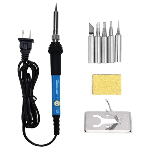 60W Corded Electric Soldering Iron Kit - 110V DIY Soldering Kit with 200–450°C Temperature Adjustment, 5 Replaceable Tips, Stand and Sponge
