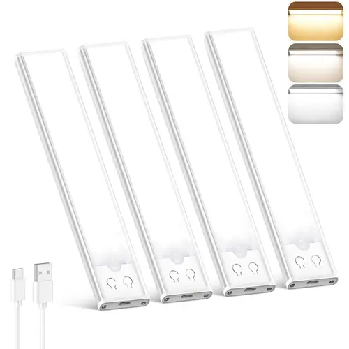Closet Lights, Under Cabinet Lights with Motion Sensor, USB Rechargeable Night Lights with 3 Color Temps, Portable LED Wall Sconce Strip Lights, Dimmable Wireless Closet Lights with Warm & Cold Lighting, St. Patrick's Day Home Decor, Easter Sunday Gifts