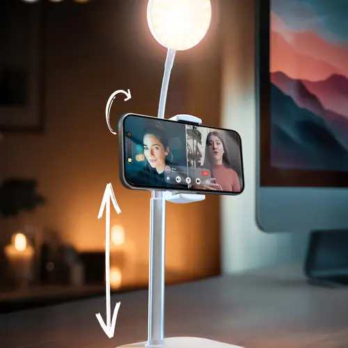 LED Ring Light Tripod Phone Holder for Zoom Video Recording, Makeup, Live Stream, Calls. Portable 9-14" Adjustable Phone Stand with Light for Content Creator