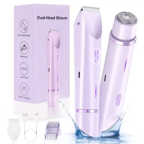 Mother'S Day Gift, 2 in 1 Electric Hair Removal Tool Bikini Trimmer for Women, Dual-head Electric Razors, Body & Facial Electric Shaver, Waterproof Wet & Dry Use Trimmer, Shaver for Women,back to school,back to school haul