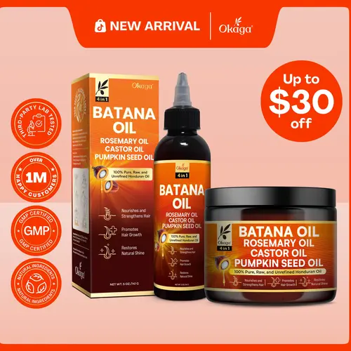 Okaga Hair Growth Set - 100% Organic & Natural Batana Oil with Rosemary, Castor, & Pumpkin Seed Oil - 4 in 1 Hair Growth & Scalp Health Support - (2 x 5 oz)