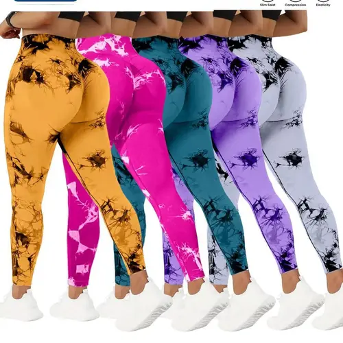 QGU Women's 5-Pack Tie Dye Skinny Leggings - Gym Workout Apparel, High Waist Tummy Control Activewear Pants for Women, High-Stretch Fabric Sports Leggings, Everyday Active Athleisure Bottoms, High-Stretch Fabric Women's Sports Leggings