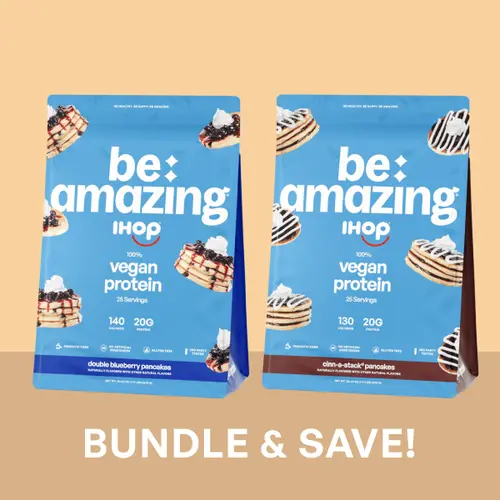 IHOP Vegan Protein Powder Bundle - Double Blueberry & Cinn-Stack Pancakes Flavors, Plant-Based, High-Protein, Low-Sugar, Gluten-Free, Non-Dairy, Prebiotic Fiber, Creamy, No Chalky Bite, for Baking & Low-Cal Shakes