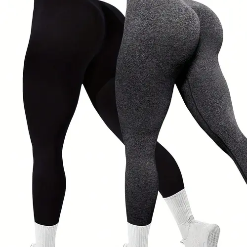 QGU Women's High Waisted Yoga 2-Piece Sets - Women's Clothes, Elastic Waist Activewear, Booty Lifting Sculpting Leggings, Stretchy Athletic Fabric, Solid Color Gym Stuff (Order 1 Size Larger Recommended)