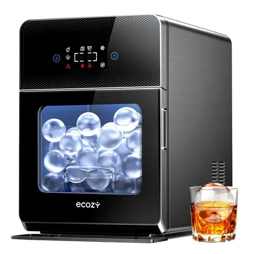 ecozy 2 Inch Ice Ball Maker Countertop, Clear Sphere Ice Maker Machine with CrystalFlux Technology, 4 pcs in 40 Mins, 144 pcs/Day, Enhanced Insulation, Auto Water Supply, Self-Cleaning Ice Ball Maker for Whiskey, Bourbon