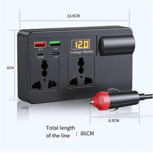Nuokaiqi 12V to 220V Car Power Inverter - Built-in Wireless CarPlay, Multi-Port Smart QC 3.0 Fast Charge, Digital Display, Compact Light Automobile Adapter, Cars Accessories, Summer Travel Gear toolupgrade