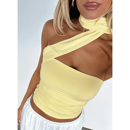 Women's Short Ruched Side Strapless Halter Neck Tie Crop Top, Slim Fit Solid Basic Chic Going Out Clubbing Night Out Top, Ideal for Holiday Party & Chinese New Year, Going Out Clubbing Tops