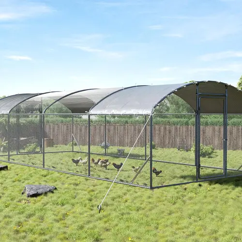 AMERLIFE Large Chicken Coop with Perch and Hinged Door, Spire/Dome Roof Walk-in Chicken Run with Metal Frame and PE Cover for Backyard Poultry, Ducks, Rabbits[tiktokshopbacktoschool][SohoChic]