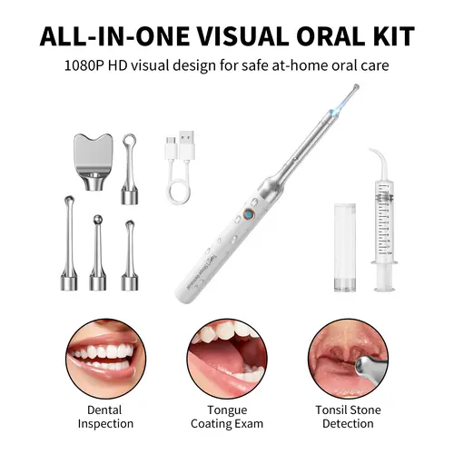 [backtoschool]Tonsil Stone Remover Kit with Camera & Light - WiFi Connected for iOS/Android, 5 Attachments, Rechargeable (USB/Battery), Home Oral Care Tool summerwins,dorm essentials