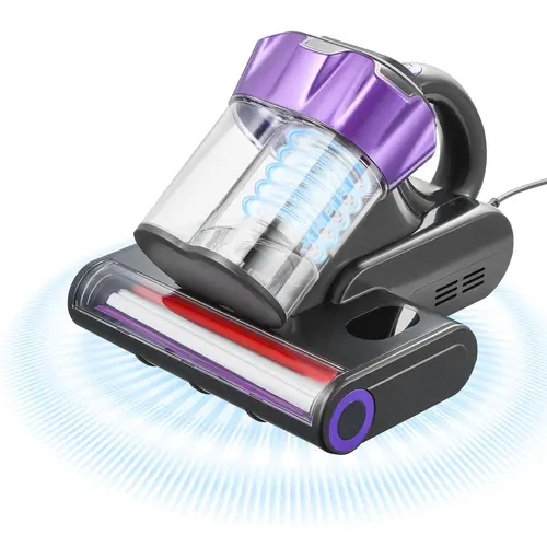 【toolupgrade】VEVOR Corded Mattress Vacuum Cleaner, 550W Motor, 18Kpa Powerful Suction, Dual Bin, HEPA Filter, Heating, Ultrasound Tech, Cleaning Lights, Silicone Brush, Handheld Fabric-Safe Deep Clean Vacuum for Bed, Sofa, Gray