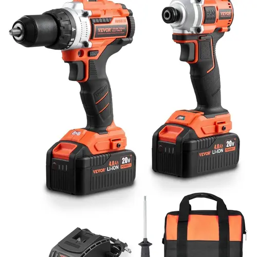 【summerfinds】VEVOR Tool Combo Kit Max 20V Cordless 2-Tool Power Combo Kit with 4.0 Ah Batteries, Cordless Driver Drill, Rechargeable Lithium Drill, Brushless Impact Drill, Wireless Drill Kit