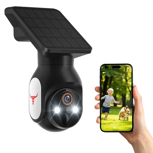 Wi-Fi Solar Surveillance Camera with Solar Panel - Wireless Outdoor Home Security CCTV, Battery-Powered, App Controlled, Pan Tilt, AI Motion Detection, Night Vision, 2-Way Talk, IP65, Cloud Storage, 2.4GHz Only, App Controlled Camera, Securitycamera
