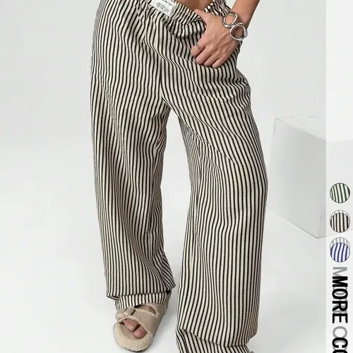 Women's Striped Woven Textured Loose Wide Leg Baggy Pants, Casual Lounge Pants for All Seasons, Stylish and Comfortable Long Trousers, Casual Fashion Trousers, Perfect for Casual and Formal Wear, Chic, Casual Style Bottoms