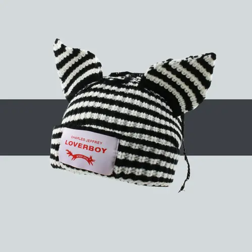Cute Striped Cat Ears Beanie Hat, LOVERBOY Casual Fashion Soft Comfortable Funny Hat for Fall & Winter, Warm and Stylish Beanies for Women & Men Spring Fall 2025