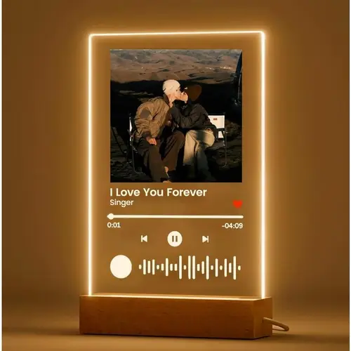 Personalized LED Night Light Photo Plaque with Scannable Song Code, Custom Music Plaque Night Light Gift for Valentine's Day, Song Picture Frame, Custom Led Light Night Lamp, Custom Actylic Music Photo Plaque, Gift for Boyfriend, Anniversary Gift outdoorf