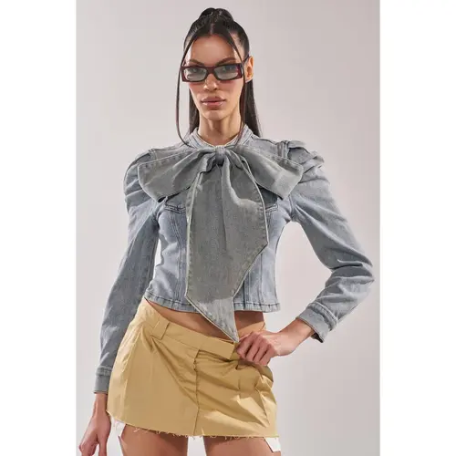 WAIT FOR U DENIM BOW BLOUSE TOP