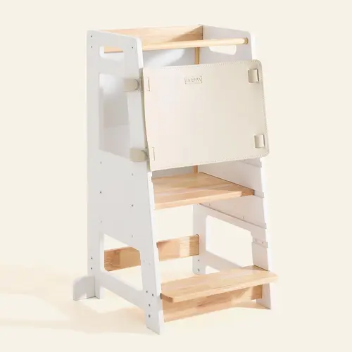 [sohochic] HARPPA Nordo Montessori Adjustable Rubberwood Toddler Tower, Kitchen Helper Stool with Magnetic Learning Chalkboard, Protection Net - Ideal Gift for Toddlers