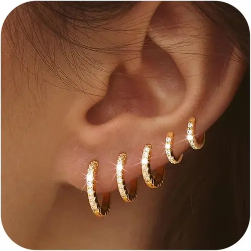 Dearmay 5 Pairs Hoop Earring Sets for Women 14K Gold Plated Earring Stacks Small Earrings Hypoallergenic Waterproof Multiple Cartilage Earring Jewelry Gifts for Girls