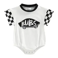 Newborn Baby Boy Checkered Bubs Bubble Romper Checkerboard Short Sleeve Onesie Bodysuit Jumpsuit Summer Outfit #Summervibes