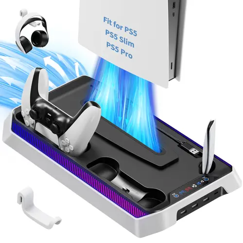 JORREP PS5 Cooling & Charging Station with RGB Lighting, 3 Fan Speeds, 3 USB Ports, Type-C Support, Gaming Accessories for PS5/Slim/Pro, Remote & Controller Charger, Digital Connection USB Hub, Ps5 Cooling Stand,back to school,back to school haul