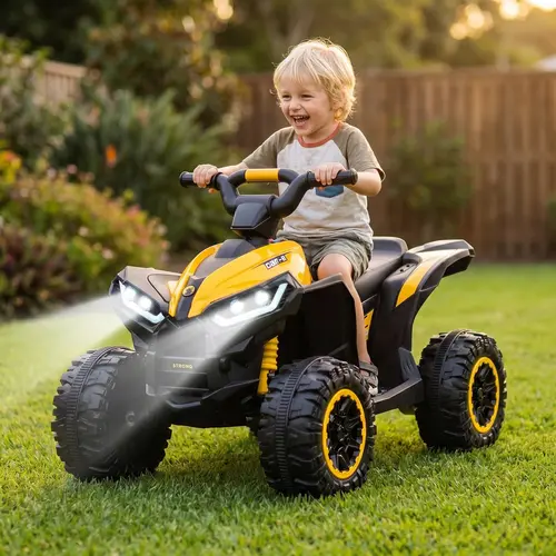 【GARVEE】12V Quad ATV 4 Wheeler with Music and LED Lights, available in Multiple Colors, designed for young riders with fun features and vibrant color options