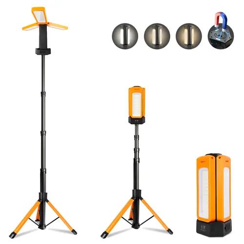 CuLiDing Rechargeable USB LED Work Light - Portable Flashlight with 74.8" Adjustable Tripod Stand, Cordless Camping Lantern, 3000 Lumens, 3 Color Modes, Detachable Magnetic Light, Carry Bag Included, Portable Led Flashlight, Usb Work Light