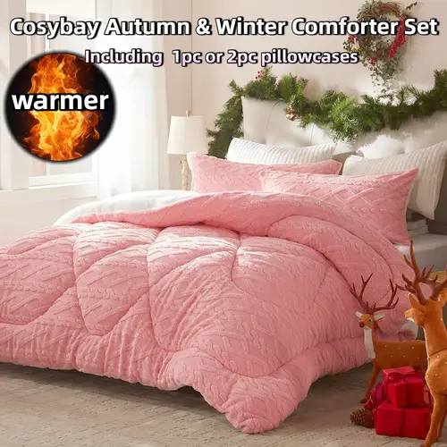 Cosybay Classic Bundle Bedding Sets Collections - 2pcs Twin, 3pcs Full Queen King, Heavyweight 450g Polyester Flannel Fabric Bedding Set, Reversible Sherpa Comforter & Pillowcases, Machine Washable Dorm Rooms Bedroom Accessories, Quick-Heating