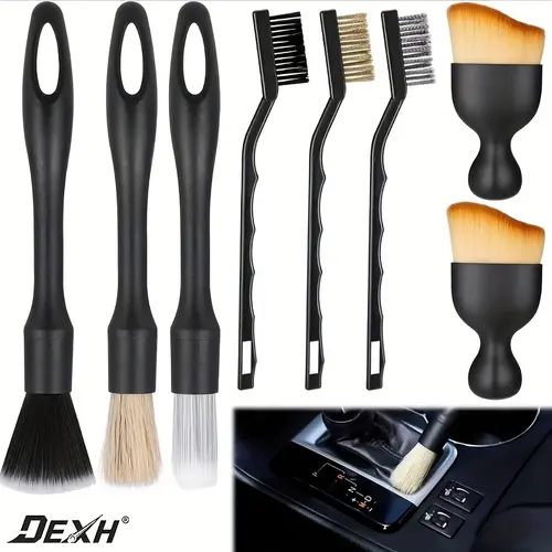 Car Detailing Brush Set, 8-Piece Car Detailing Tool Kit, Car Interior Cleaning Kit, Includes 3 Car Detailing Brushes, 3 Wire Brushes, and 2 Soft Bristle Dust Brushes, Suitable for Car Interiors, Wheels, Air Conditioning Vents, Engine Compartment, Car Deta