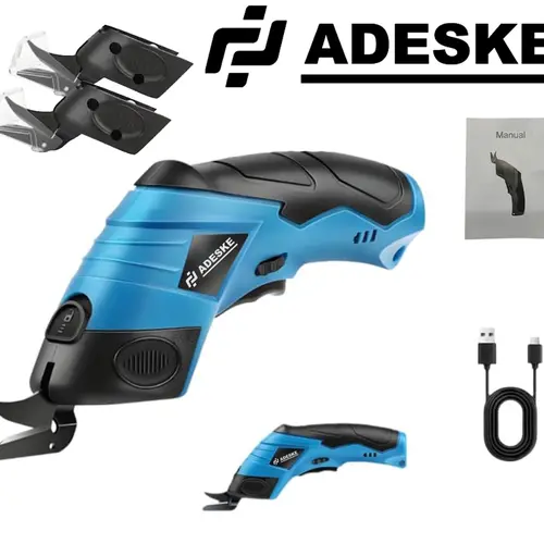ADESKE Cordless Electric Dual-Blade Cutting Scissors - 3.7V Rechargeable Tool with Battery Display, Easy Blade Replacement, Cordless Freedom for Home Cardboard, Thin Materials