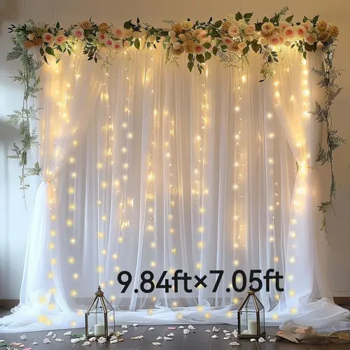 1 Set Colorful Light-Up Sheer Backdrop Curtains (9.84ft x 7.05ft) - White,Sky Blue,Pink,Green,Purple,Champagne - Party Decoration Supplies,White+Lights,Party Lights,Black+Lights for Birthday,Wedding Photobooth Props,Home Decor