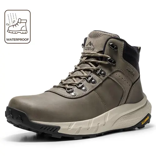 【Back To School】NORTIV 8 Men's Waterproof Mid-Height Ankle Hiking Boots - Durable Outdoor Hiking Shoes with Lightweight DriftShield Nylon/TPU/Oxford Upper, Mesh Lining, Vegan Leather-Mesh Insole, MD-Rubber All Weather Grip Outsole