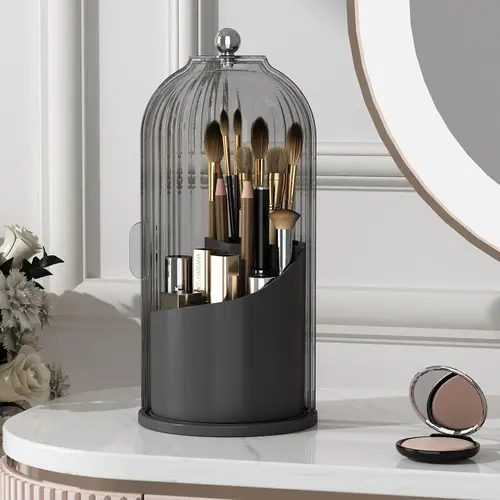 360-Degree Rotating Makeup Organizer with Transparent Door Cover, Bathroom Organizer for Vanity & Desktop, Makeup Brush Holder Container (1 Count) summerwins