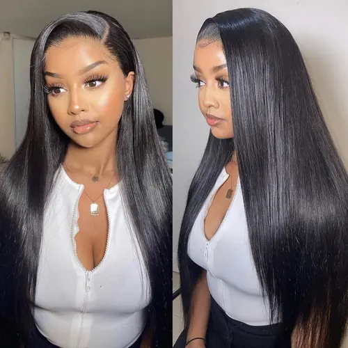 OQ HAIR Straight 13x6 Full Lace Frontal Glueless Wig With Invisi Drawstring Pre-Cut Pre-Plucked Pre-Bleached Natural Hairline Human Hair Wear Go Wigs