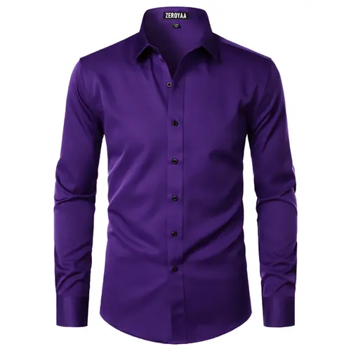 ZEROYAA Men's Long Sleeve Dress Shirt Modern Slim Fit Wrinkle-Free Casual Business Button Up Shirts Elegant Smooth Satin Finish Menswear