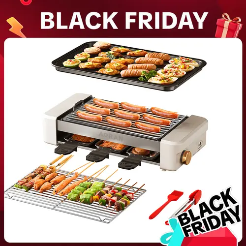 AORAN Electric Smokeless Sausage Grill Cooker - Indoor Non-Stick Stainless Steel Griddle, Kitchen Appliances for Home Korean BBQ & Multi-Function Cooking (TikTokShop Black Friday), Stainless Steel Grilling