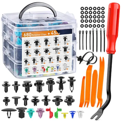 680-Pcs Automotive Car Clips Kit, Compact Plastic Fasteners with Push Retainer Pin Rivets & Tool, Boxed for Sorting, Firm Retention for Bumper & Door Trim Panel Repairs toolupgrade