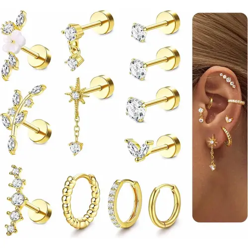 16 Gauge Hypoallergenic Cartilage Earrings for Women, Flat Back Earrings, Flat Pierced Earring, Ear Studs, Surgical Stainless Steel Stud Hoop, Daith Conch Tragus Helix Piercing Jewelry, Flatback Stud Earrings