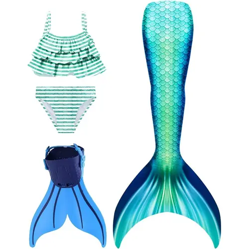Girl' Mermaid Tail Set with Monofin and Bikini - Girls' Water Sports, Diving Clothing