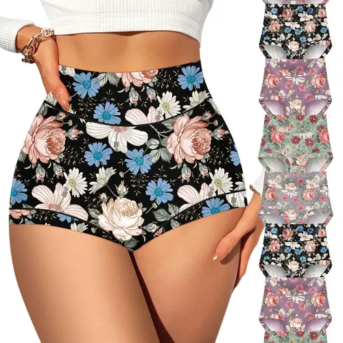 Morelect Women's 8-pc Daily Set High-Rise Briefs, Elegant Floral Tummy Control Underwear, Soft Comfy Breathable Sleek Look Panties for All-Season Daily Wear, Mother's Day Gift, Elegant Underwear