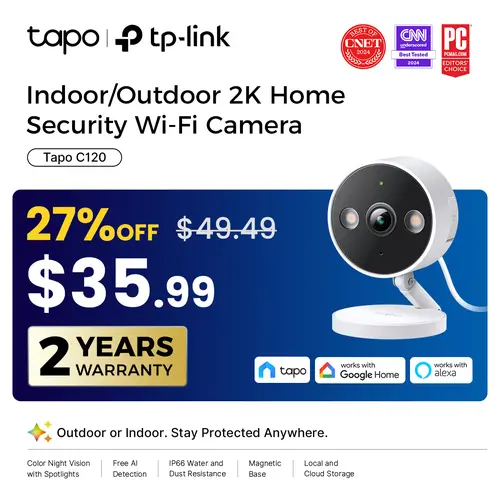 TP-Link & Tapo C120 - 2K QHD Indoor/Outdoor Security Camera with Color Night Vision, Free AI Detection, Baby Monitor, IP66, Dual Spotlights, Local/Cloud Storage,back to school,back to school haul