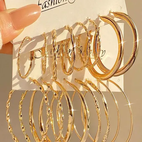 Elegant Geometric Hoop Earrings Set for Women, 16 Pcs Irregular Design, Creative Personalized Fashion Jewelry, Hollywood Style, Elegant Minimalist Earrings, Hoop Earring Sets