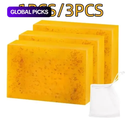Turmeric Soap Bar, 3-Count Gentle Deep-Cleansing Hydrating Moisturizing Glowing Skin Soap for All Skin Types, Including Sensitive and Acne-Prone Skin, Body Cleansing Bar for Women and Men, Turmeric Beauty Soap #GLOBAL PICKS