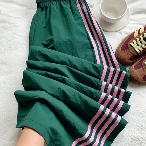 Women's Loose Fit Casual Long Pants, Casual Comfy Trousers, Elastic Waistside Striped Colorblock, Versatile Daily Wear, Comfortable and Stylish
