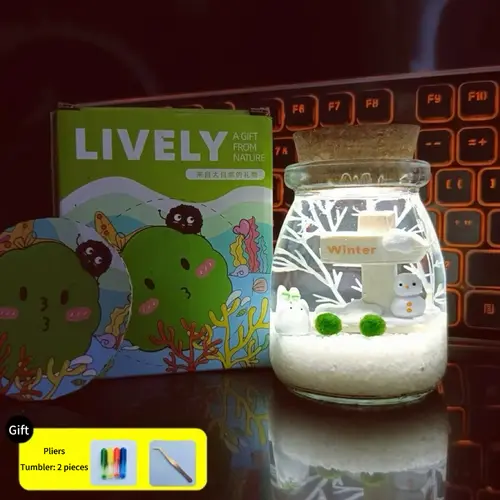 Cute Live Aquarium Plant - Glowing Marimo Moss Ball Habitat, 3.5x2.6in Adorable Bio-Orb with Night Light, Kawaii Self-Sustaining Ecosystem for Desk, Soothing Low-Maintenance Pet Decor (Includes LIVELY Moss Ball Pet)