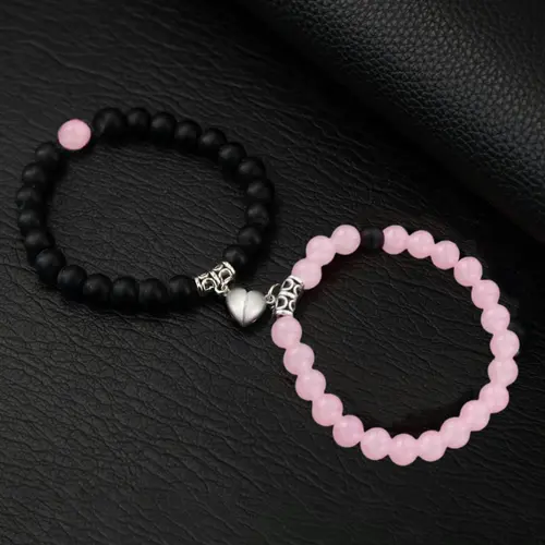 Magnetic Heart Charm Beads Bracelets, Couple & Friendship Piece, Valentines Day Jewelry, Ideal Gift for Birthdays, Valentine's Day, and Special Moments, Stylish Cool Accessory, Heart Shaped Bracelet