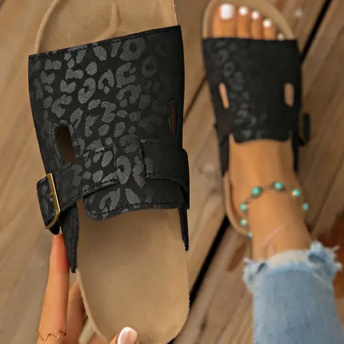 PU Leather Upper Women's Slip-On Buckle Sandals, Summer Fashion Comfort Shoes, Casual Style Eva Sole Slide Sandal, Suitable for Daily Wear, Fashion Slides, Daily Fashion Footwear