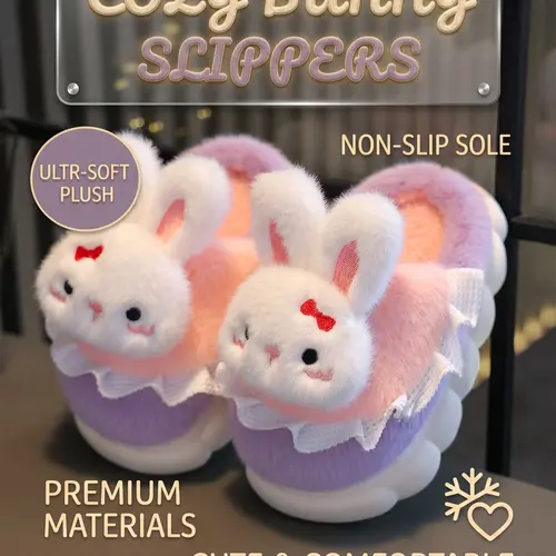 Plush Slippers Cute Soft Slippers New Style Girls Winter Home Use Thick Sole Non-Slip Warm Indoor Shoes for Kids' Comfortable Footwear Fuzzy Warm Slippers Fuzzy House Slippers