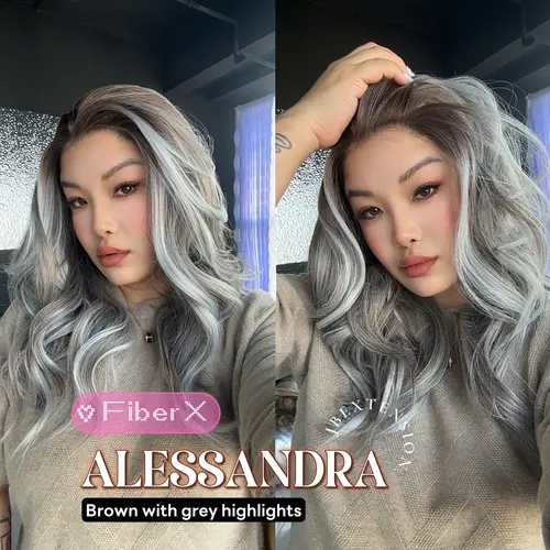 JBEXTENSION 20 Inches Curly Fiber X, Tangle Less Pre-Cut Free Part Frontlae Glueless Wig ALESSANDRA【FIBER X】